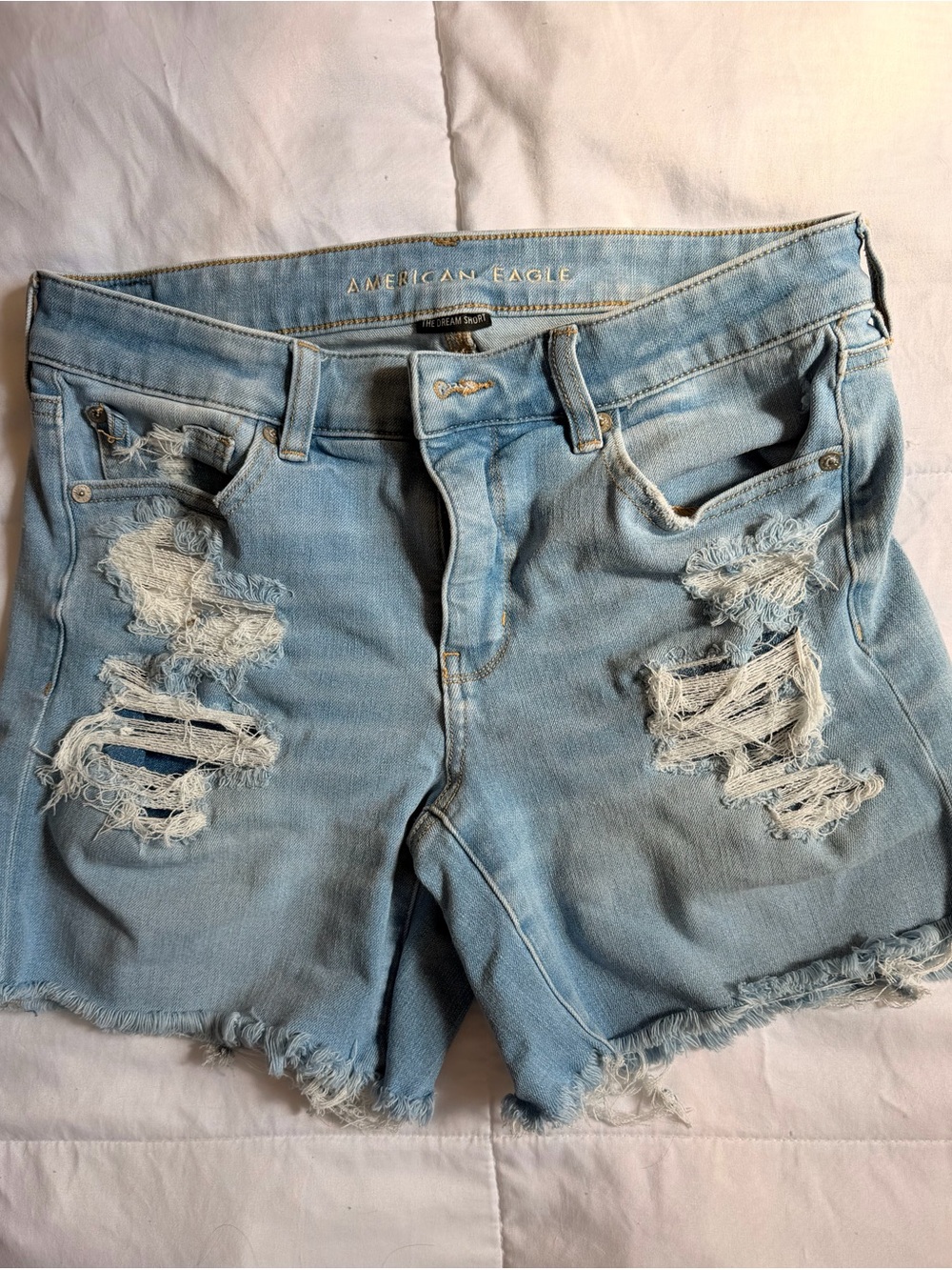 American Eagle Outfitters Light Wash Distressed Denim Shorts